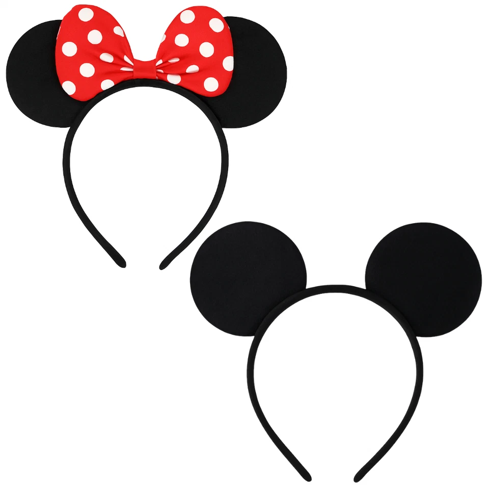 WS ACCESSORIES Mouse Ears Fancy Dress Minnie Mickey Costume Bow Black Hairband Headband Adults