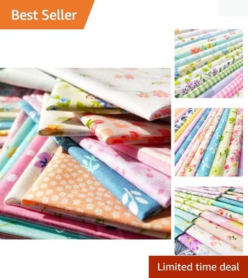50 Assorted Floral Cotton Squares - 8x8 Precuts for Quilting & Sewing Creations