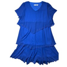 Royal Blue Tiered Ruffled Chiffon Dazzled V Neck Short Sleeve Dress Plus Size XL
