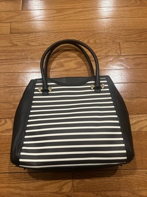 Talbots Black Striped Leather Tote Bag Women's