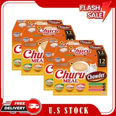 4 Pack INABA Churu Meal Chowder Adult Wet Cat Food Chicken 12 Count