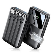 15000mAh Portable Charger Power Bank, Smaller Built-in 4 Cables, 22.5W 50