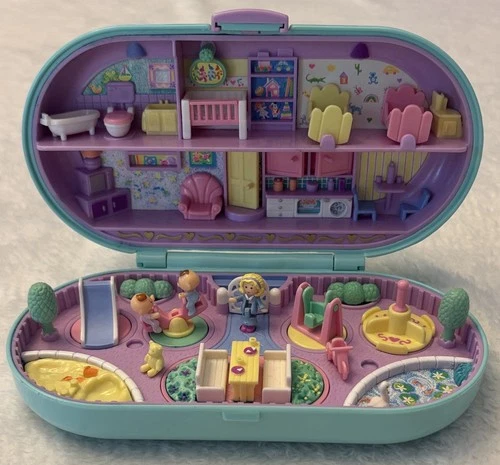 Vintage 1992 Polly Pocket Babysitting Stamper Playground Bluebird With Figures
