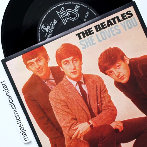 PARLOPHONE UK SOLID LABEL THE BEATLES 7" VINYL 45 EX SHE LOVES YOU I'LL GET YOU