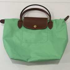 Longchamp Small Le Pliage Top Handle Tote Green White Travel Foldable Bag Nylon
