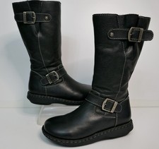 FAT FACE BLACK GRAINED LEATHER CALF LENGTH DOUBLE BUCKLE BIKER BOOTS UK 4 EU37