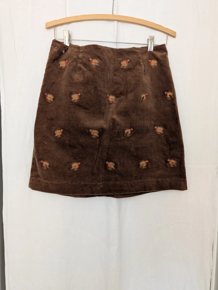 Castaway Nantucket Island Embroidered Skirt Turkeys Corduroy Brown Size 6 - Image 2 of 4