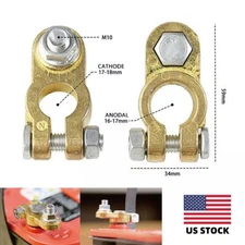 2x Brass Car Battery Terminal Connectors Top Post Battery Terminal M10 Clamp Set