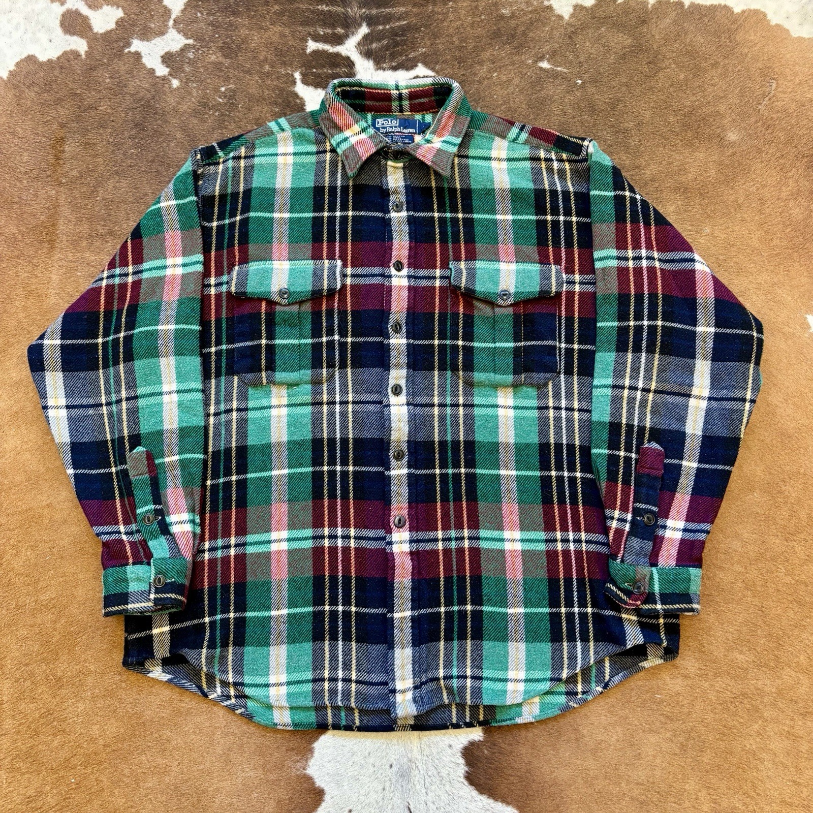 Vintage Polo Ralph Lauren Wool Button Up Flannel Shirt Plaid Size XL