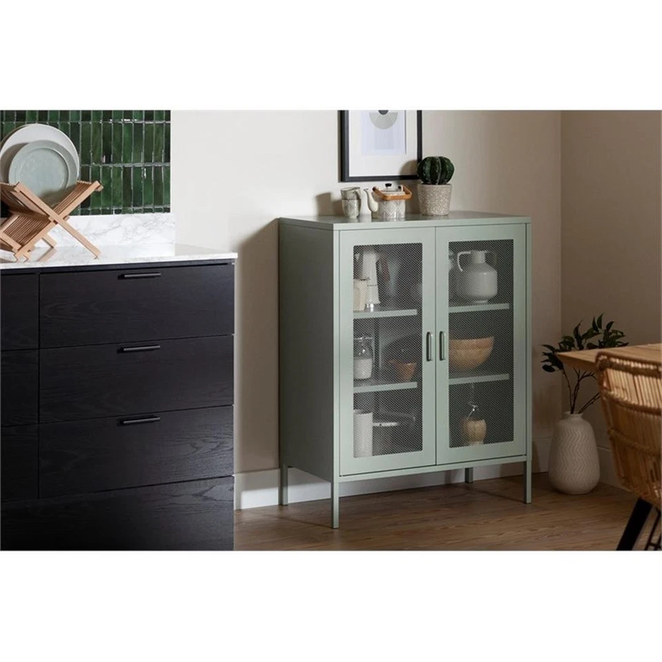 Gabinete de almacenamiento South Shore Eddison de malla metálica de 2 puertas verde salvia Foto 3 de 4