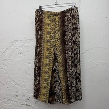 Vintage Brown/Yellow Funky Geometric Patterned Striped Pleated Midi Maxi Skirt