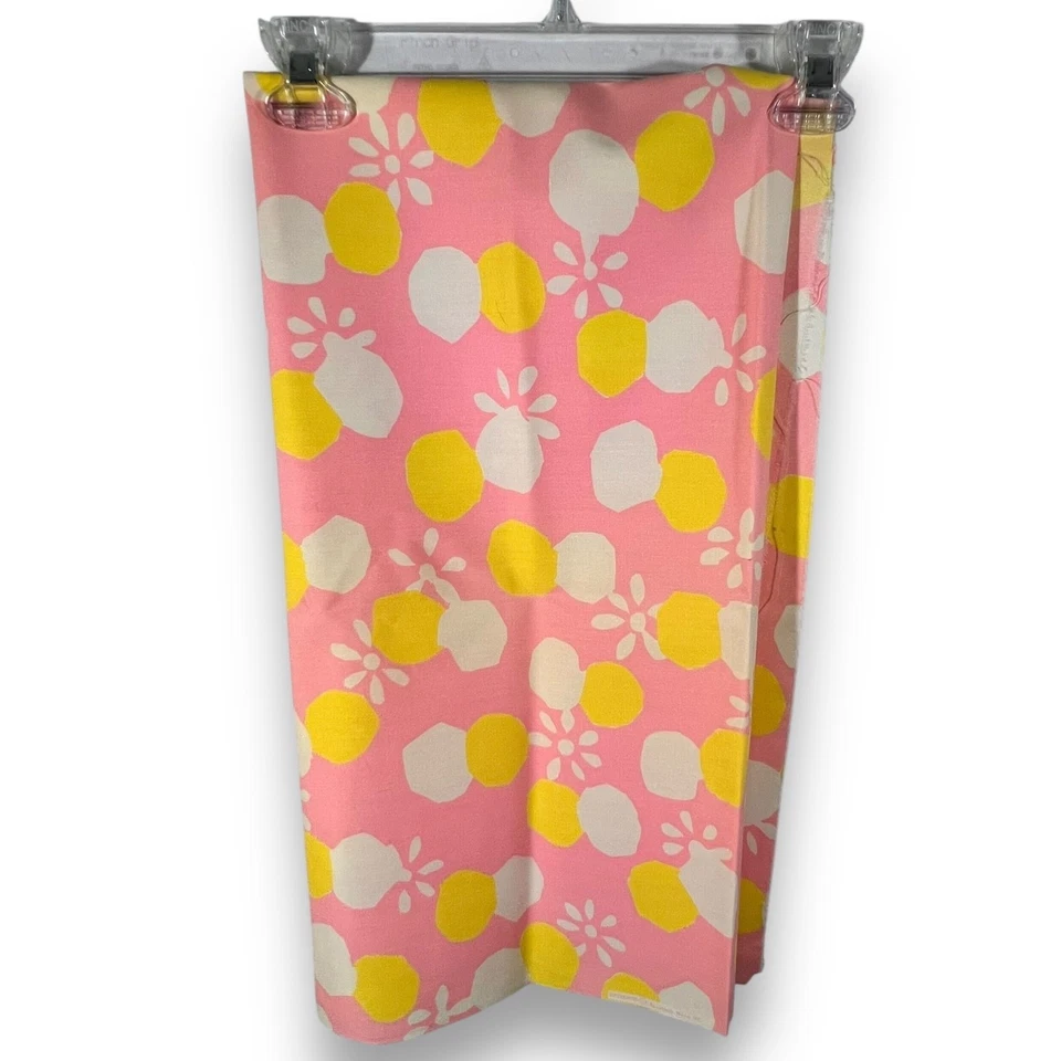 Klopman Mills Fabric 1970s Mod Floral Pink Yellow Cotton 45in x 1.27 Yards VTG - Image 3 of 4