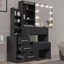 Dressing Table With Led Mirror Drawers Stool Set Makeup Desk Vanity Table Lights