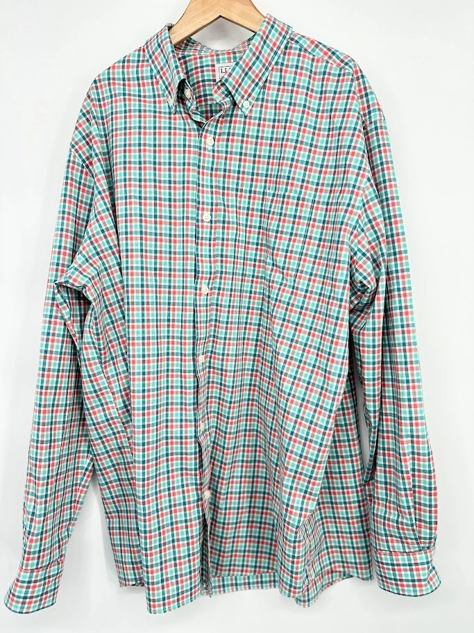 LL Bean Mens Button Down Shirt Slightly Fitted Size XL Check Plaid Office Preppy