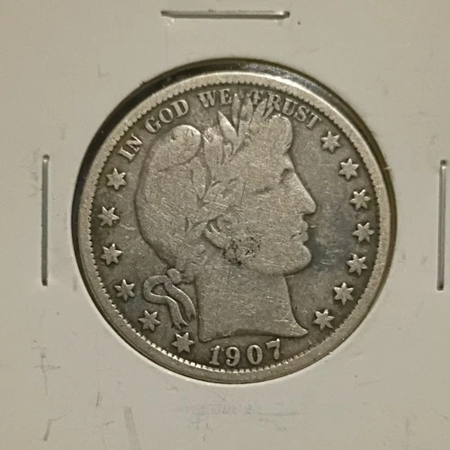 1907 Barber Half Dollar Silver 50C Coin 0.9 Fineness United States