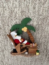 VTG 80's Emgee Corp Hawaii SANTA UKULELE PALM TREE RESTING Christmas Ornament