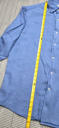 PETER MILLAR Mens L Seaside Garment Dyed Blue Linen Long Sleeve Shirt Coastal - Picture 12 of 14