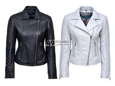 Ladies  Biker Style Quilted Sleeve Short Soft Real Leather Jacket JESSIE