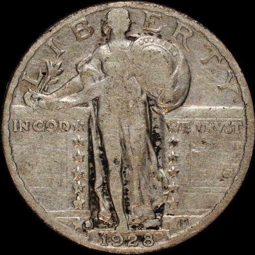 1928 D Standing Liberty Silver Quarter US Type Coin Type 2 Denver data migliore - Foto 2 di 3