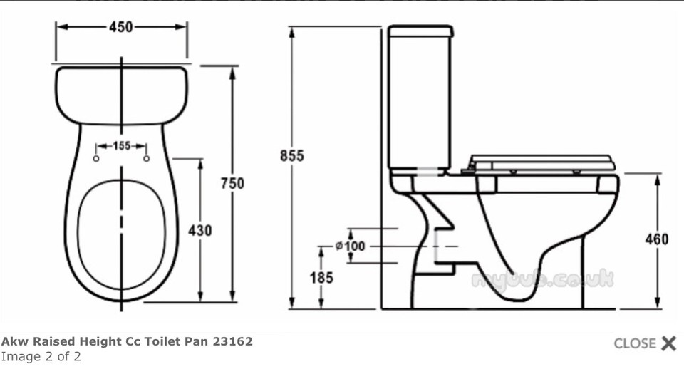AKW Raised height close coupled toilet pan and cistern and toilet seat