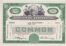 Sinclair Oil Corporation Stock Certificate Gas Refining Green