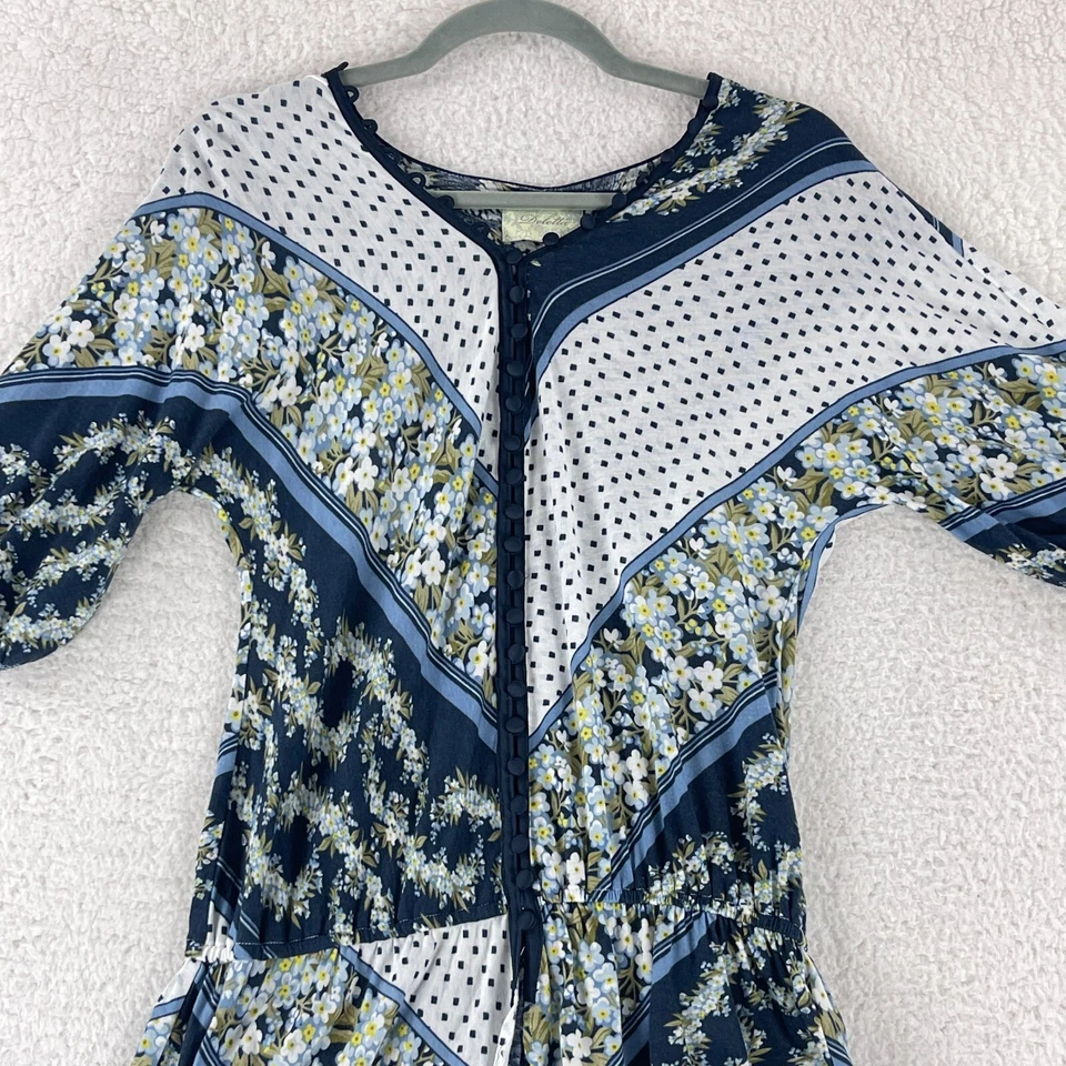 Camisa Pullover Deletta Azul Floral Mixta Media Manga Mujer Talla Mediana Foto 2 de 4