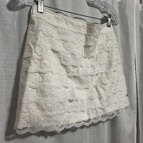 Abercrombie & Fitch Small Mini Skirt White Lace Elastic Waist Lined Boho - Picture 3 of 8