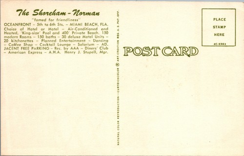 Shoreham Norman Miami Beach Florida hotel villas c1950s Birds eye postcard C278 - Picture 2 of 2