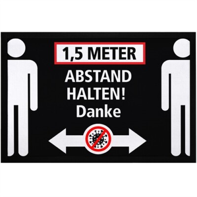Fußmatte mit Spruch 1,5 Meter Abstand halten Danke Virus Pandemie Warnung