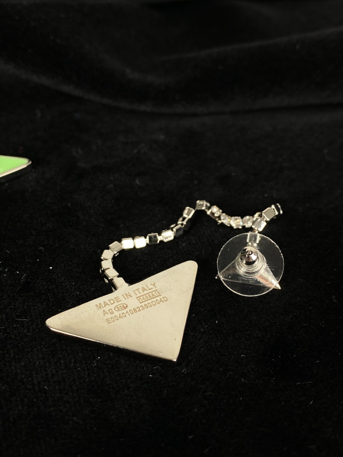 Vintage Prada Silver Triangle Tag Green Modern Dangle Earrings eBay