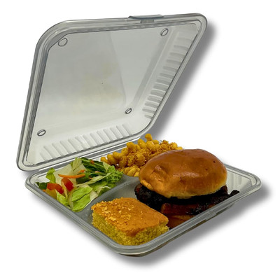 Reusable to Go Take Out Container, 3-Compartment, BPA Free, 9'' X 9'' X 2.5'', Smok