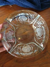 Vintage 6” Round Thick Clear Glass W/ Satin Roses Victorian Romantic