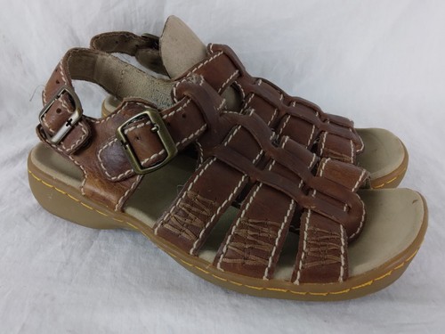 DR. MARTENS Fisherman Buckle Brown Leather Sling Back Sandals Womens Size 7 - Picture 1 of 9