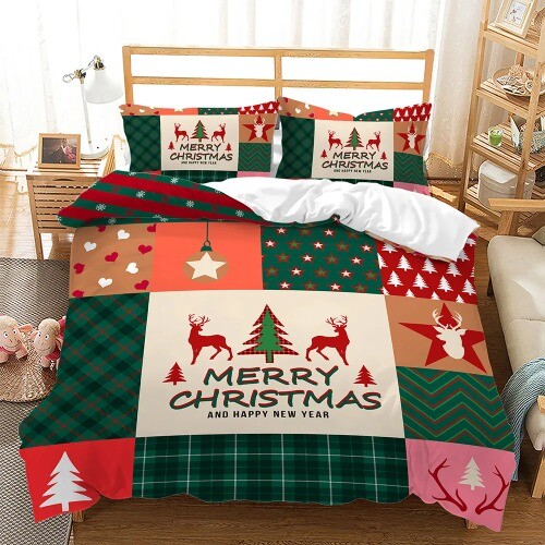 Christmas Cartoon Bedding Set Linens Duvet Cover Quilt Cover Pillow Case Textile