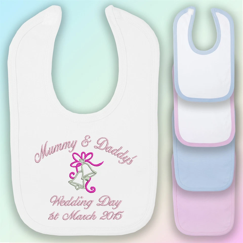 BABYSTITCHING Besticktes Baby Lätzchen Mama & Papas Hochzeitstag Geschenk personalisiert Mama Papa