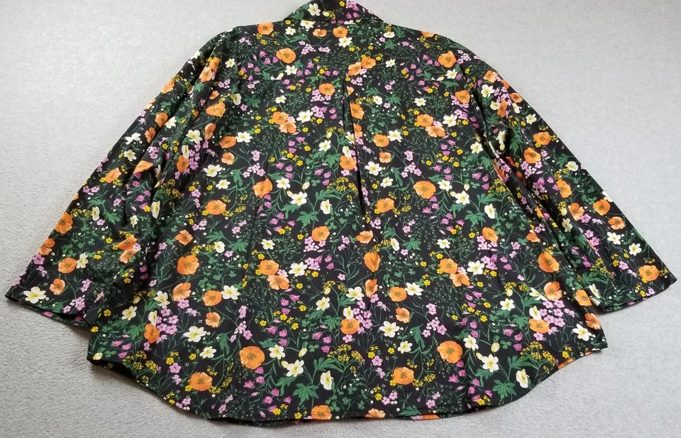 Top de pijama antiguo azul marino para mujer 2XL XXL floral mangas largas camisa con botones bolsillo Foto 4 de 4