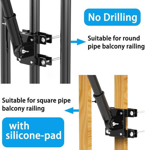 No Drill Flag Pole Holder, Railing Mount for 1" Pole, Porch & Balcony, Black - Picture 5 of 7