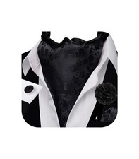 Ascot Tie Cravat Floral Black Scarf Self Ties Pocket Square Cufflinks Set Wed...