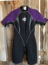 JOBE SPORTS Womens 9/10 Black Purple Gray Shorty Power Stretch Wetsuit