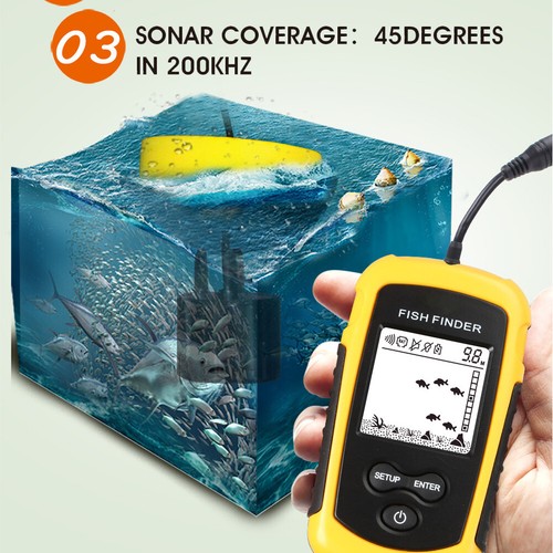 100m Portable Sonar Sensor Fish Finder Water Depth Alarm Transducer Echo Sounder - Picture 9 of 12