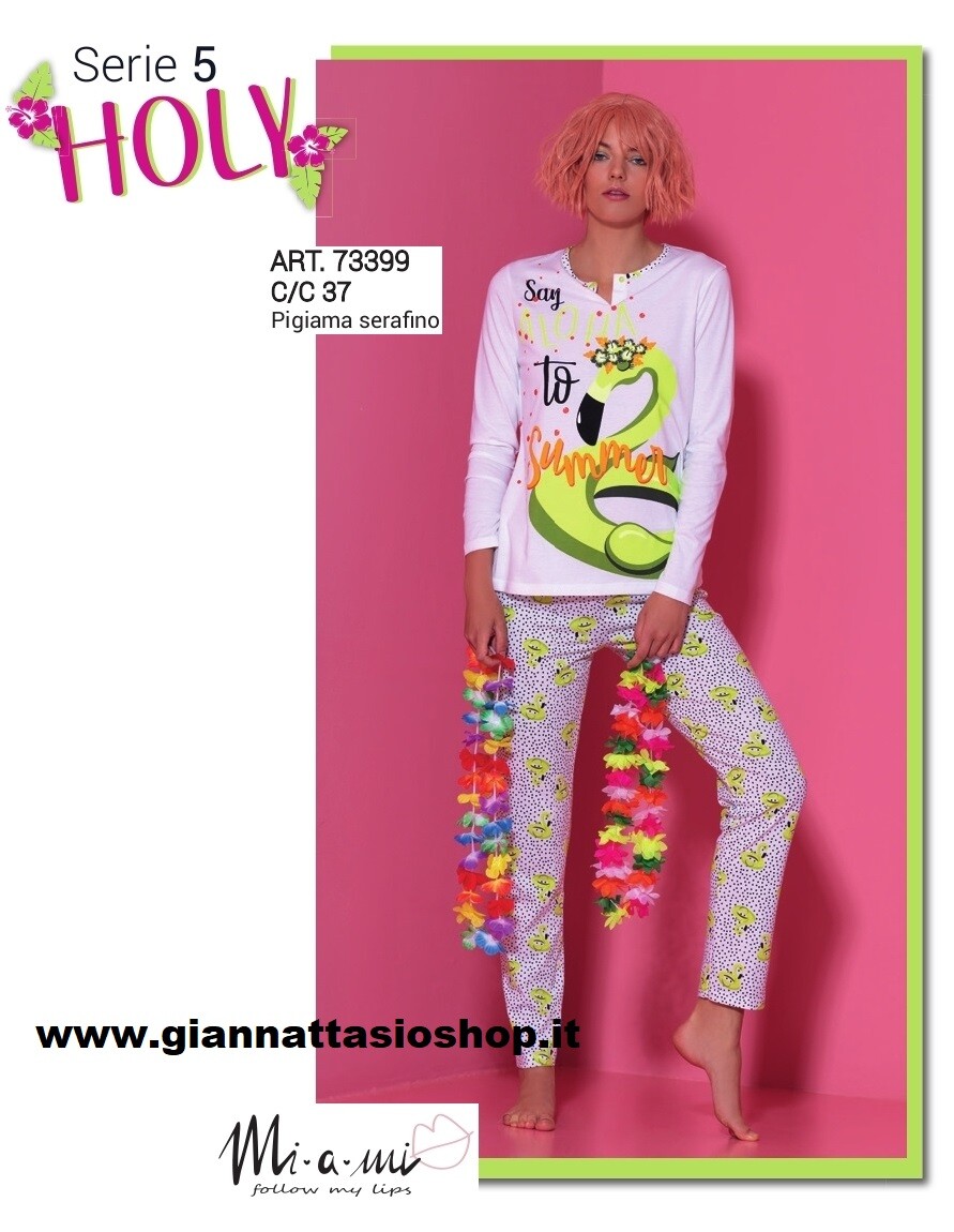 OFFERTA Pigiama Donna Ragazza Manica Lunga Cotone Fenicottero Mi-a