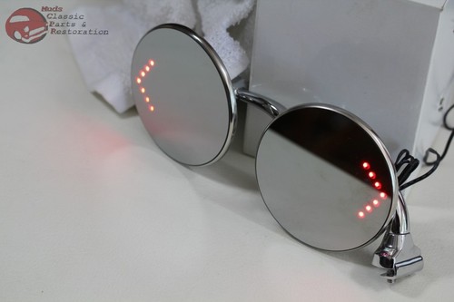 Hot Rat Rod Custom Truck 4" Exterior Peep Mirrors LED Turn Signal Curved Arms - Picture 2 of 10