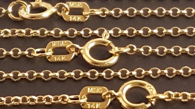 14K massives Gelbgold 1,55 mm Rolo Kette Diamantschliff Halskette 16'' - 24''.