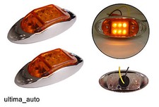 2 x  24V 6 LED Side Chrome Marker Amber Lights TRUCK LORRY TRAILER BUS