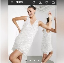 ASOS Edition mini shift dress with 3D floral embellishment in white