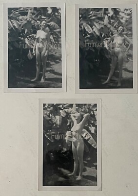 3pc Rare George Fulmer 1950s NUDE PHOTO B&W Female Happy Naked Outside