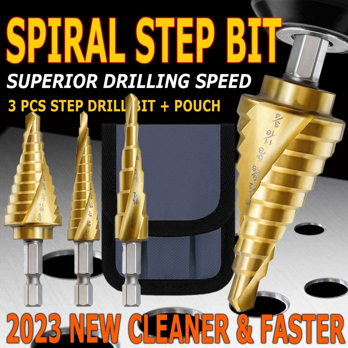 3Pcs Drill Bit Titanium Nitride Coated Set Steel Step Quick Change 