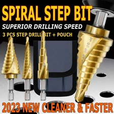 3Pcs Drill Bit Titanium Nitride Coated Set Steel Step Quick Change 1/4" Shank