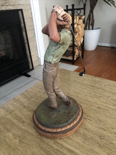 1987 Michael Garman Hand Painted Sculpture "Tee Shot" Tan & Green 13" Signed! - Picture 7 of 14