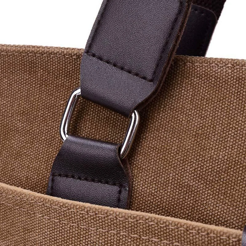 Canvas Handbag Men Briefcase 14 inch Laptop Bag Shoulder Bag Messenger Bag - Image 4 of 4